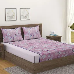 Swayam   Floral Pink & Grey 144 TC Cotton King Bedsheet with 2 Pillow Covers-picture-13