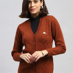 Monte Carlo Brown Wool Self Design Cardigan-image-110