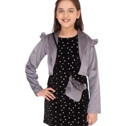 Cutecumber Kids Black Printed Dress With Shrug & Sling Bag-image-56