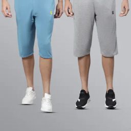Vimal Jonney Sky Blue & Grey Regular Fit Lounge Capris- Pack of 2-image-73