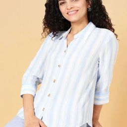 Honey by Pantaloons Sky Blue & White Striped Shirt-image-79