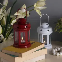 Homesake 'Birthday' Red & White Metal Hanging Candle Holder - Set of 2-image-48