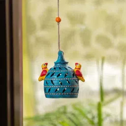 ExclusiveLane 'Nature's Basket' Teal Blue Terracotta Decorative Hanging Showpiece - Set of 1-36