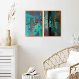999Store Multicolor Vinyl Wall Painting Panel with Fibre Frame - Set of 2-16