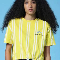 Only Yellow Round Neck Striped T-Shirt-image-79