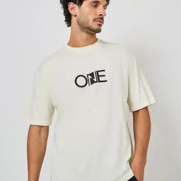 Styli Cream Relaxed Fit Printed Oversized Crew T-Shirt-image-43