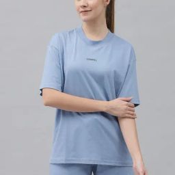 GRIFFEL Light Blue Cotton Oversized T-Shirt With Shorts-image-1