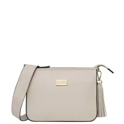 KLEIO Cream Solid Medium Sling Handbag-image-5