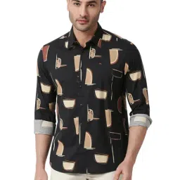 Basics Black Slim Fit Printed Shirt-image-41