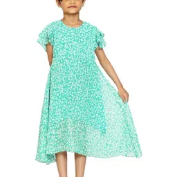 Kiddopanti Kids Blue Floral Print Fit & Flare Dress-image-82