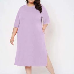 Brinns Lavender Cotton Regular Fit Plus Size Dress-image-75