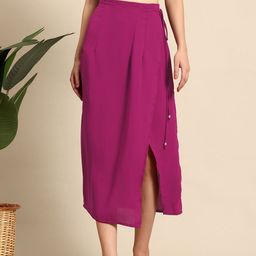 Mast & Harbour Pleated Slit Midi Wrap Skirt-image-42