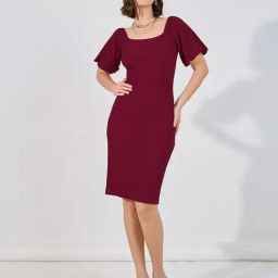 Styli Maroon Plain Bodycon Dress-picture-34