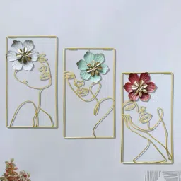 Art Street Pink Metal Wall Art Hanging Flower With Women Face - Set of 3-image-17