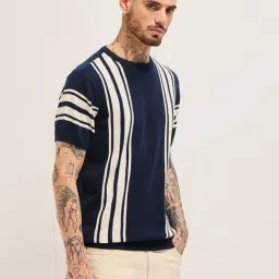 The Bear House Blue Regular Fit Stripes T-Shirt-picture-28