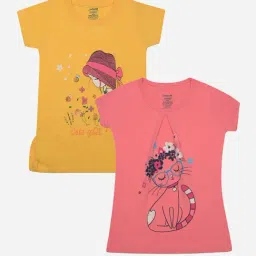 Dollar Girls Yellow & Pink Printed T-Shirt (Pack Of 2)-image-45