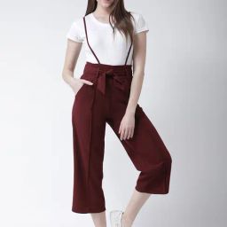 KASSUALLY Maroon Relaxed Fit High Rise Trousers-image-57