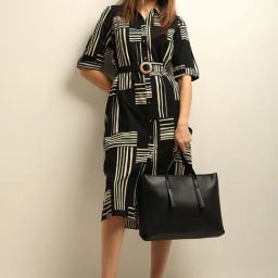 Vero Moda Black Cotton Printed Shirt Dress With Belt-image-51