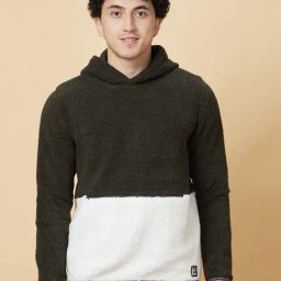 Being Human Dark Green Regular Fit Colour Block Hooded Sweatshirt-18