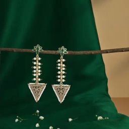 Fida Mehendi Gold Arrow Floral Pearl Dangler Earrings for Women-image-82