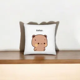 Anikmart White & Brown Printed Square Shaped Pre-Filled Cushion-4