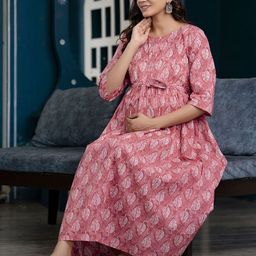 Nayo Print Maternity Maxi Midi Dress-image-73