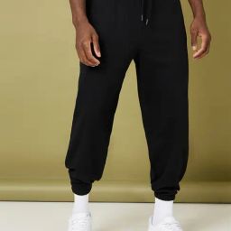 Styli Black Solid Oversized Fit Elastic Cuff Jogger-image-50