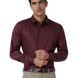 Van Heusen Maroon Cotton Slim Fit Printed Shirt-image-86