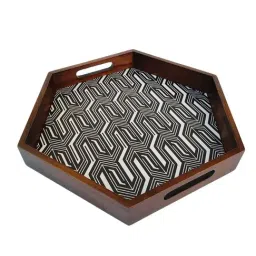 Crayton Grey & Brown Teak Wood Serving Tray - Set of 1 image 2