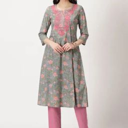 Saffron Threads Grey Embroidered A Line Kurta-image-93
