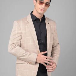 Crimsoune Club Beige Regular Fit Checks Blazer-image-26