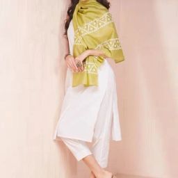 Fabindia Lime Green Embroidered Stole-image-56