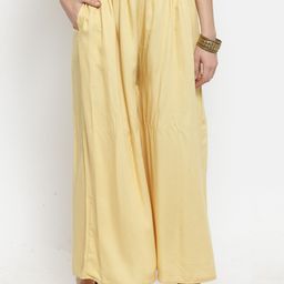 Clora Creation Women Yellow Solid Flared Palazzos-image-40