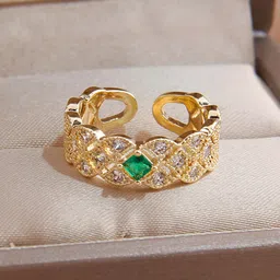 Designs & You Gold-Plated Crystal Studded Adjustable Finger Ring-picture-21
