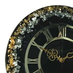 CHRONIKLE Black Epoxy Resin Round Handmade With Stone Art Analog Wall Clock image 5