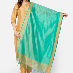 Dupatta Bazaar Sea Green & Gold-Toned Cotton Silk Dupatta with Zari-picture-12