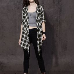 Roadster Black & White Checked Front-Open Shrug-2