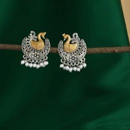 Fida Silver Plated Gold Peacock Pearl Drop Earrings for Women-image-36