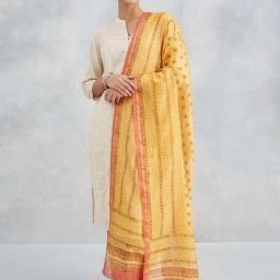 Fabindia Yellow Printed Dupatta-image-48
