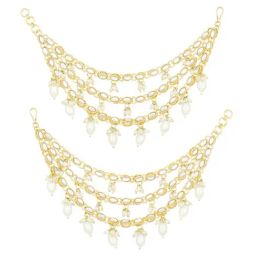 Peora White Ethnic Kundan Beads Studded Ear Chain Earrings-image-64