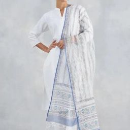 Fabindia Off White & Blue Printed Dupatta-36