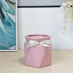 Art Street Pink Textured Geometric Design Ceramic Flower Vase-3