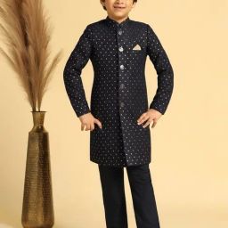 KISAH Boys Blue Embroidered Indowestern Sherwani-image-50