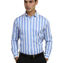 Allen Solly Blue Cotton Slim Fit Stripes Shirt-image-65