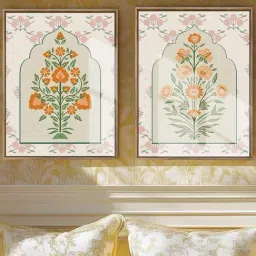 Art Street Orange Canvas Lotus Floral Motif Painting - Set of 2-image-16