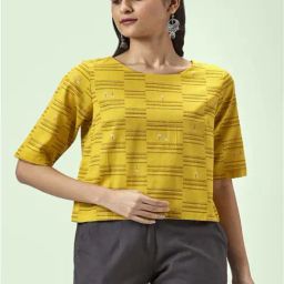 Akkriti by Pantaloons Mustard Cotton Printed Top-picture-42