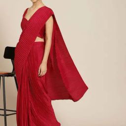 Warthy Ent Maroon Plain Saree With Unstitched Blouse-image-65