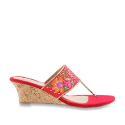 Metro Women's Maroon T-Strap Wedges-picture-31