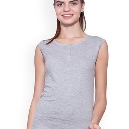 appulse Women Grey Melange Solid Henley Neck T-shirt-picture-45