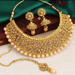 Sukkhi LCT Gold-Plated & Beige Pearl Embellished & Stone-Studded Jewellery Set-image-10